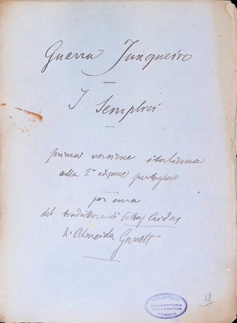 Frontisp�cio do manuscrito da tradu��o italiana de Os Simples, de Guerra Junqueiro (Ms. FN 440; f. 18r)