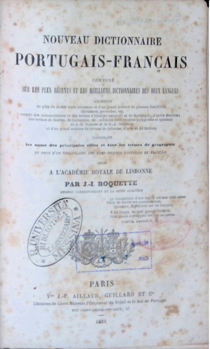 Frontisp�cio do Nouveau dictionnaire Portugais-Fran�ais (1863)