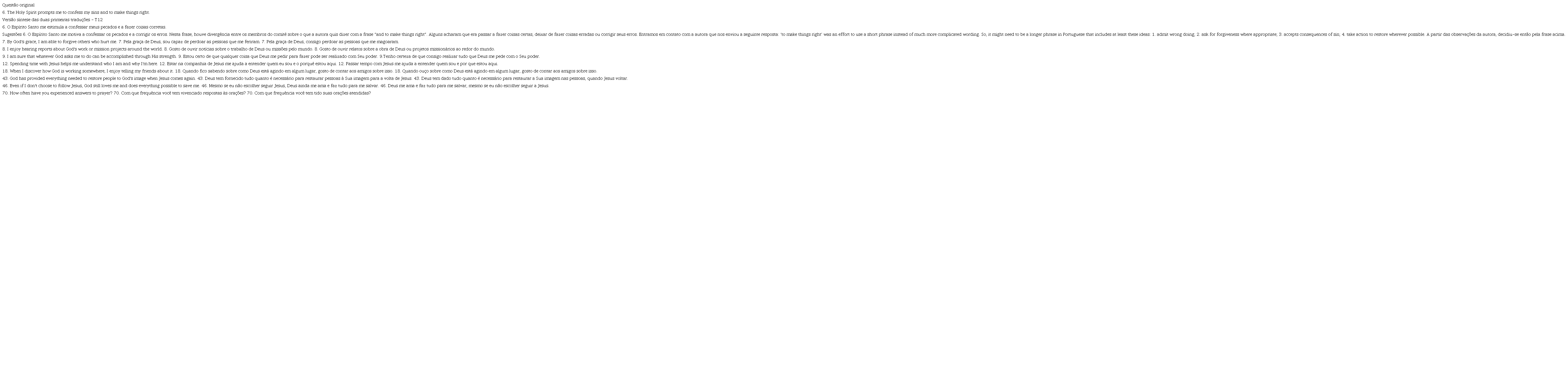 Sugest&otilde;es de altera&ccedil;&otilde;es dadas pelo comit&ecirc; de especialistas ao analisar a vers&atilde;o s&iacute;ntese (T12)