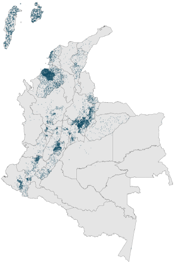 Densidad de casos de entrega judicial de bald�os a nivel departamental (1991-2020)