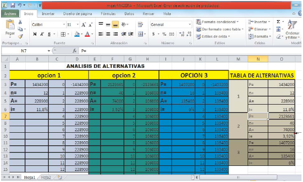 
Captura de la pantalla de trabajo con
la hoja de clculo.
