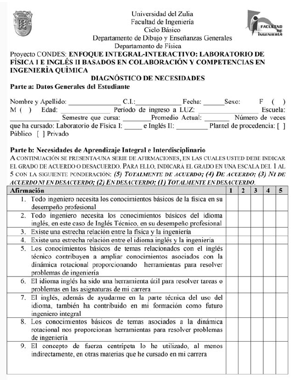 
Instrumento para diagnosticar las
necesidades de aprendizaje por competencias e integraci�n.
