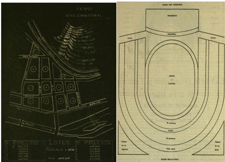 . Plano del terreno y dibujo del proyecto de Estadio Nacional y Teatro al aire libre