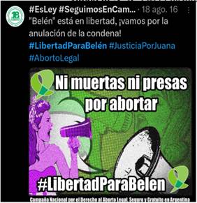 . Tweet hashtag #LibertadParaBeln