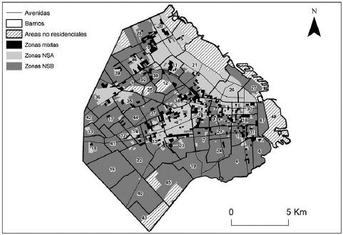 Distribuci&oacute;n espacial de las zonas mixtas en la CABA. A&ntilde;o 1991