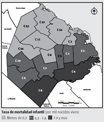 Tasa de mortalidad infantil (por mil nacidos vivos) por comuna de residencia habitual de la madre. Ciudad de Buenos Aires. Trienio 2014/2016