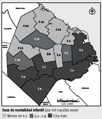 Tasa de mortalidad infantil (por mil nacidos vivos) por comuna de residencia habitual de la madre. Ciudad de Buenos Aires. Trienio 2011/2013