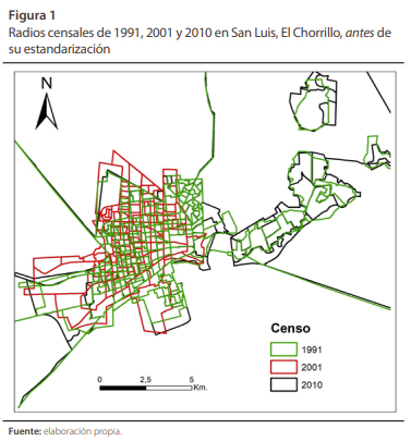 Radios censales de 1991, 2001 y 2010 en San Luis, El Chorrillo, antes de su estandarizaci�n