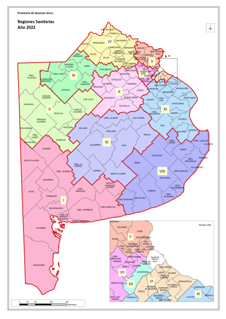 Municipios y regiones sanitarias. Provincia de Buenos Aires. A�o 2022