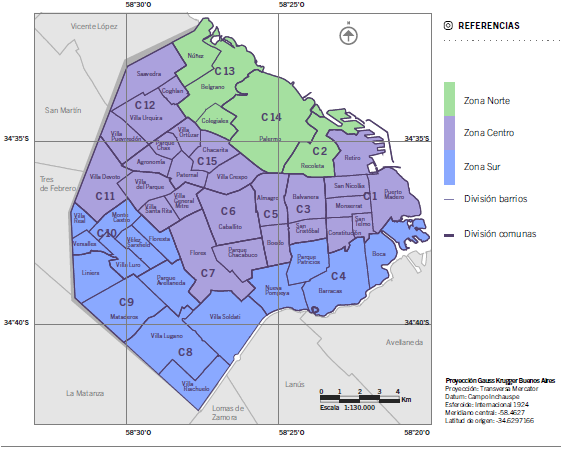 Ciudad de Buenos Aires por comuna, barrio y zona