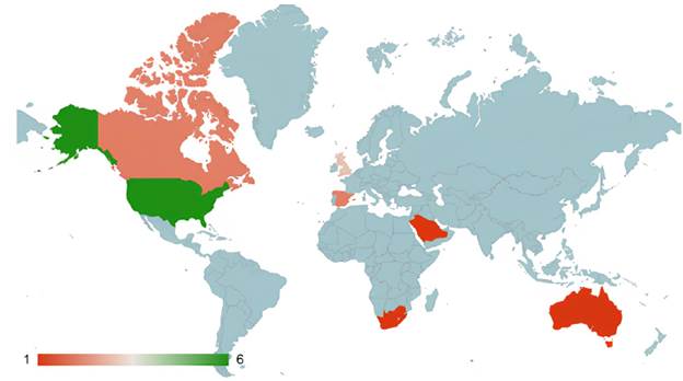 World Map Displaying the Prevalence of Studies Regarding Their Country of Origin
