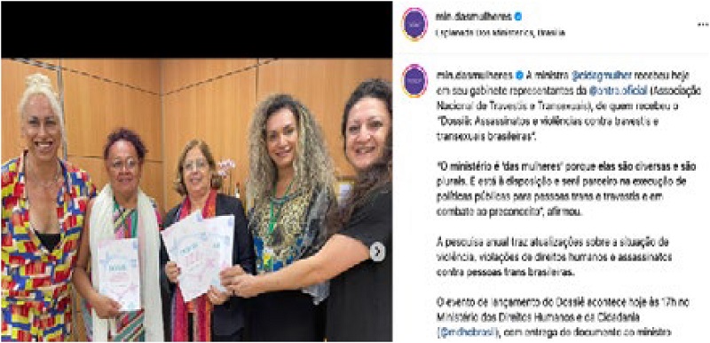 Ministra das Mulheres Cida Gonçalves recebendo representantes da Associação Nacional de Travestis e Transexuais (Antra), 2023