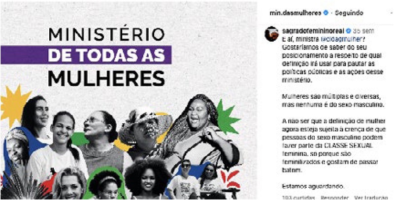 Comentário da página
Sagrado Feminino Real no "post do Ministério de Todas as Mulheres" (
Figura 2) publicado em 15 de fevereiro de 2023.