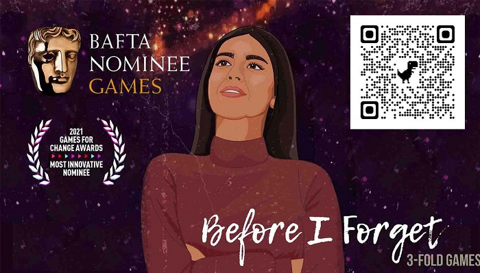 
							 Arte promocional de 
							Before I Forget
							 com QR code para o trailer do 
							game5