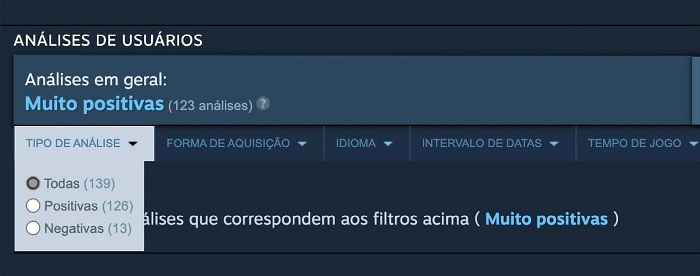 Print screen
							 com detalhe da rea de “anlises de usurios” da pgina do jogo 
							Before I Forget
							 na plataforma Steam
						