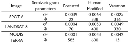 Average semivariogram parameters obtained from 20 samples.