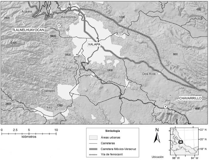 Mancha urbana de Xalapa y ubicaci&oacute;n de las localidades