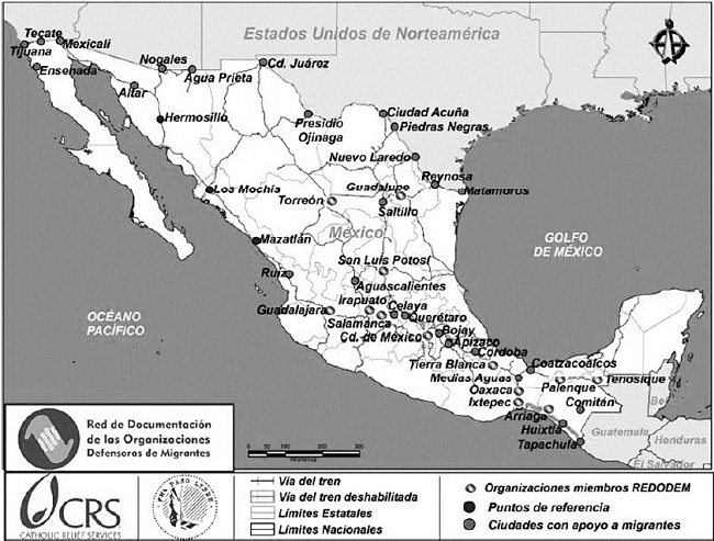 Corredores ferroviarios y puntos de apoyo para migrantes en México