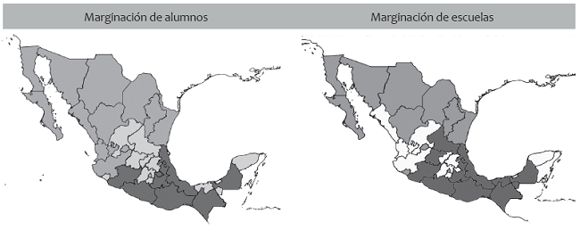 Muy alta y alta marginaci&oacute;n de alumnos y escuelas preescolares