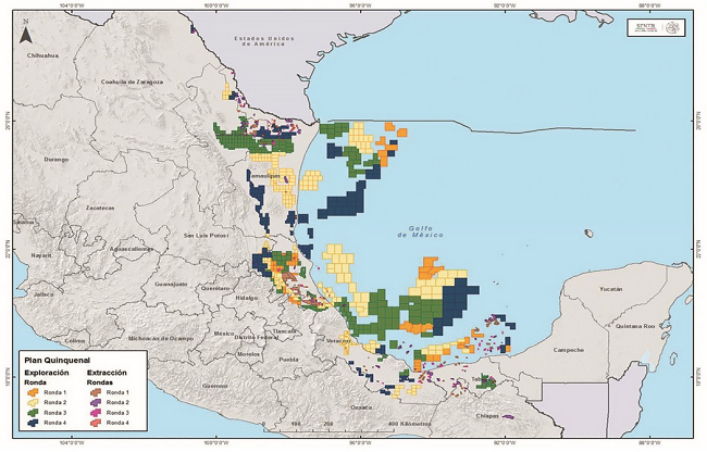 Programa quinquenal de licitaciones para la exploraci&oacute;n y extracci&oacute;n de hidrocarburos, 2015-2019