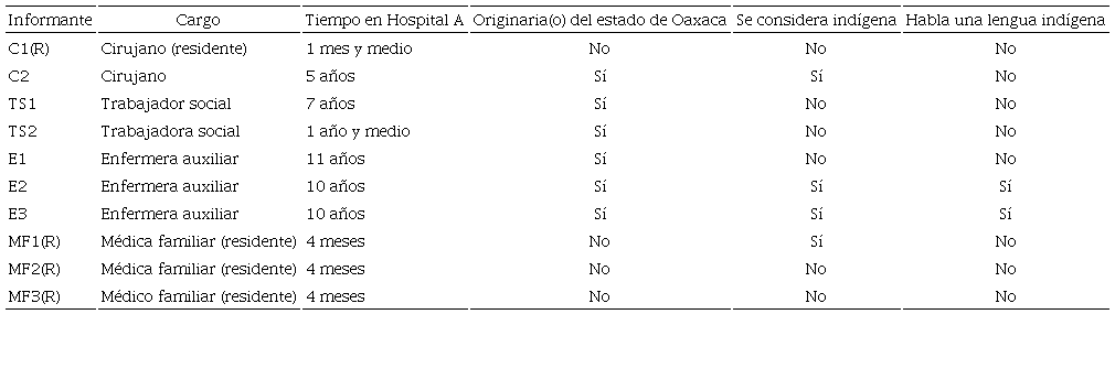 Características profesionales, de origen y étnicas del personal de salud entrevistado