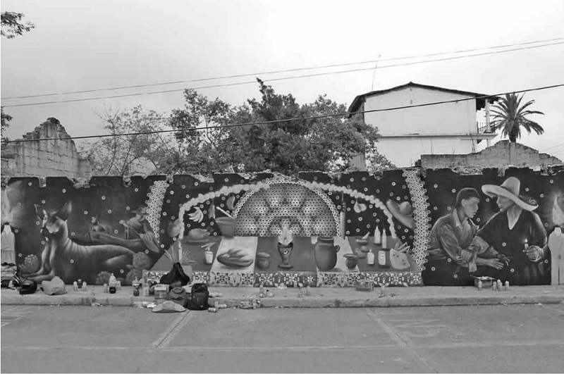 Parte central del mural realizado por el Colectivo J&auml;it&rsquo;sibi el 31 de octubre, 1 y 2 de noviembre de 2021 en el Centro de Tenango de Doria.