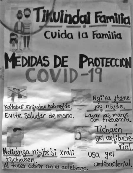 Medidas de protecci&oacute;n sanitaria en lengua mazateca y en espa&ntilde;ol.