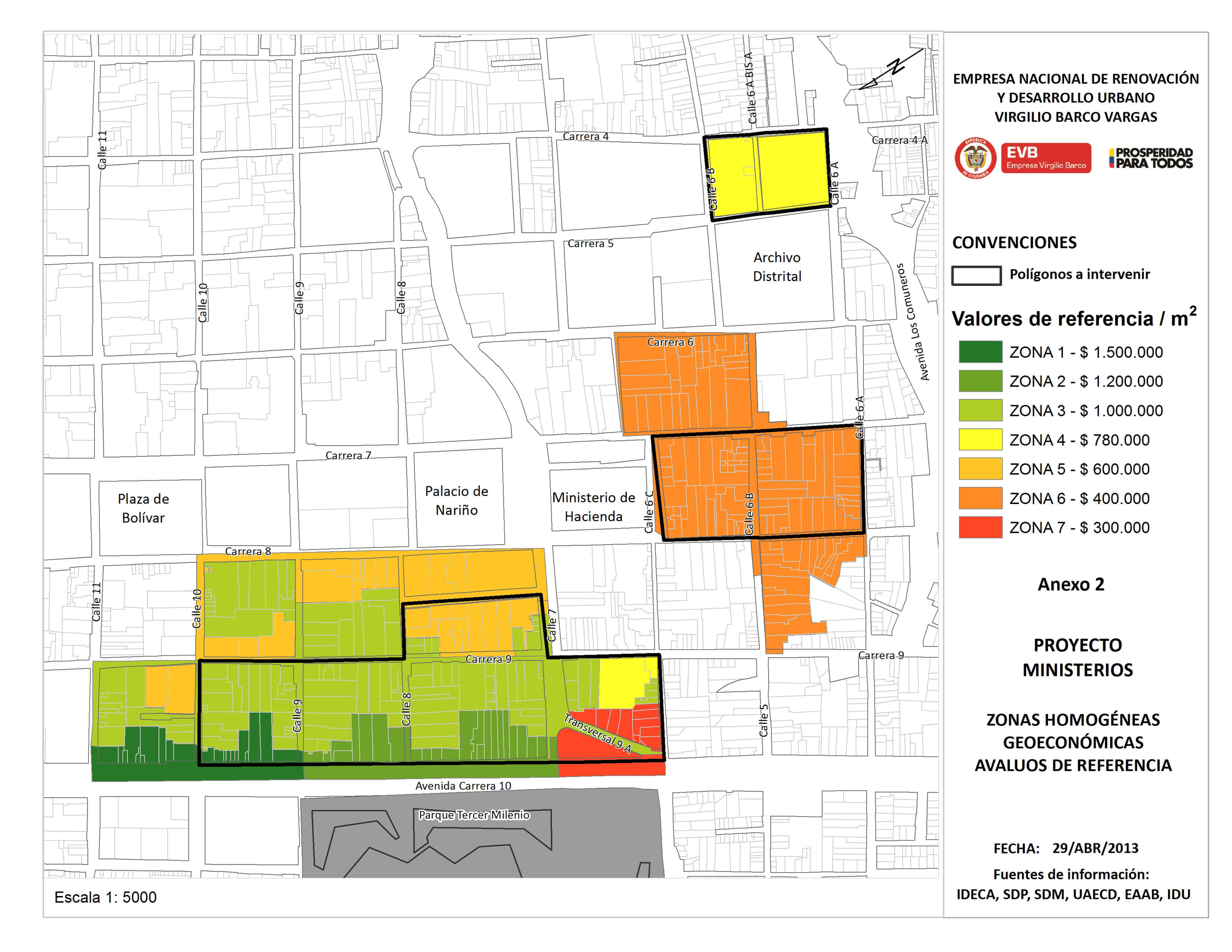 Proyecto Ministerios: pol&iacute;gonos a intervenir y valores de referencia