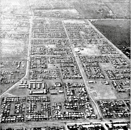 Foto aérea de la Población La Faena, una de las realizaciones de la Operación Sitio