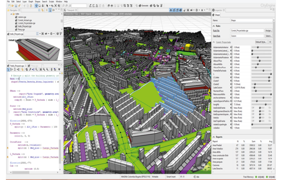 Modelo 3D de los aprovechamientos urbanísticos generado en el entorno CityEngine