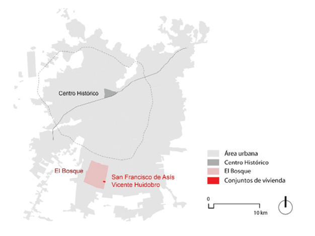 Localizaci&oacute;n de conjuntos San Francisco de As&iacute;s y Vicente Huidobro. 