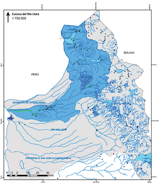 Mapa de ubicaci&oacute;n de la cuenca del r&iacute;o Lluta