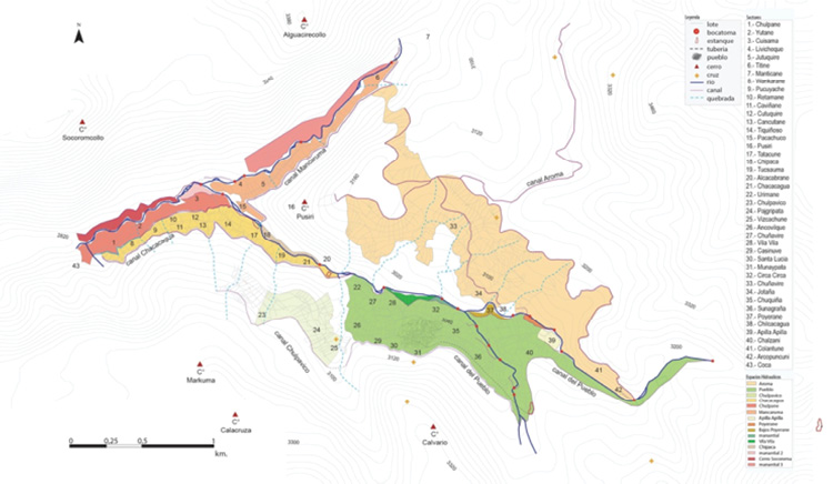  Mapa de la organizaci&oacute;n de los espacios hidr&aacute;ulicos de Socoroma