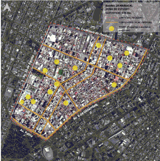 Patrón de rehabilitación sobre ejes viales y concentración de pequeños establecimientos encuestados