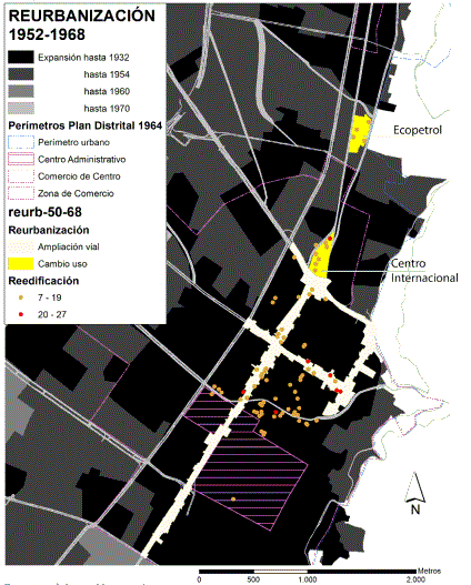 Edificaciones mayores a 12 pisos generadas por la reurbanización entre 1952-1968 y 1969-1979