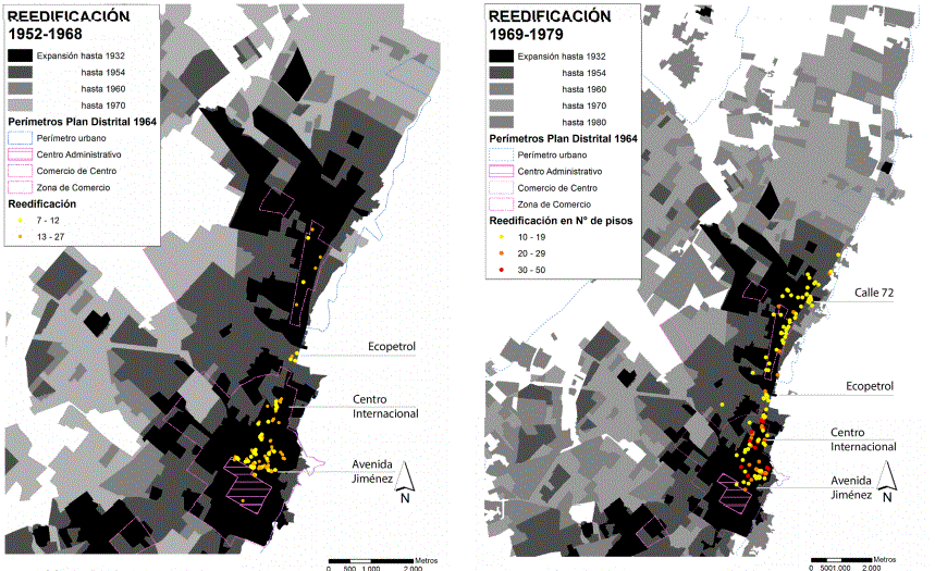 Reedificación mayor a 12 pisos entre 1952-1968 y 1969-1979