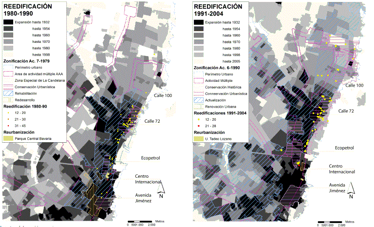 La reedificación mayor a doce pisos comparada entre 1980-1990 y 1990-2004