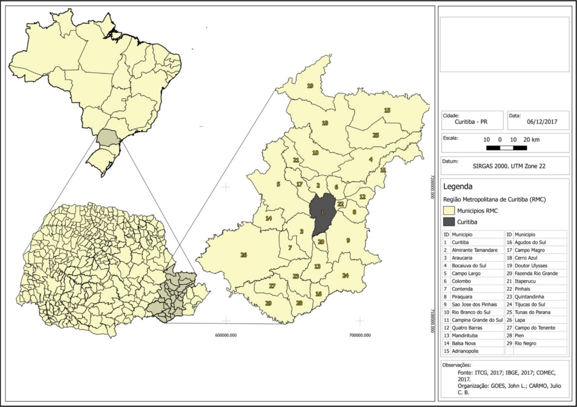Localização da RMC em relação ao Paraná e Brasil