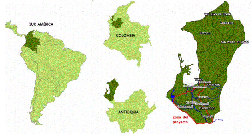 Mapa 1. Ubicaci&oacute;n de los humedales del r&iacute;o Le&oacute;n y la ci&eacute;naga de Tumarad&oacute;
			
