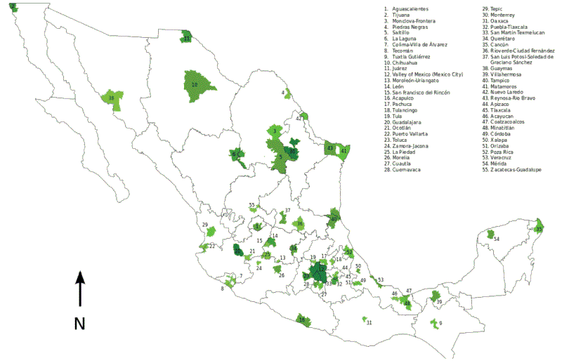 Imagen 1. Áreas Metropolitanas de México