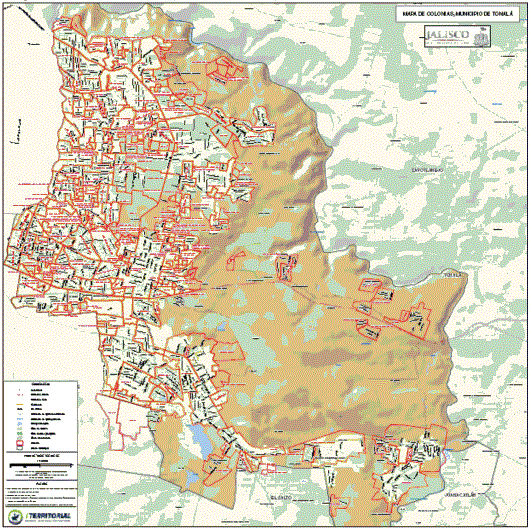 Imagen 3. Demarcaci&oacute;n del municipio de Tonal&aacute; Jalisco y sus colonias
			