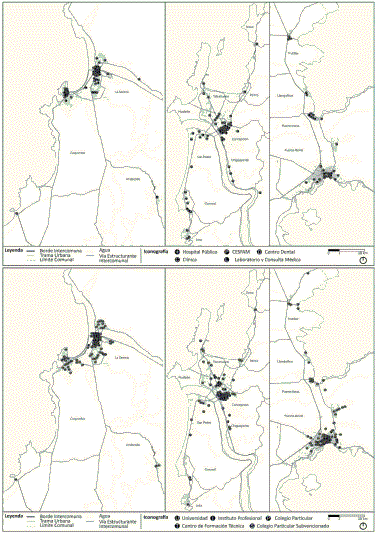 Figuras 2. Servicios de salud y educaci&oacute;n en GLS, GC y GPM 
			