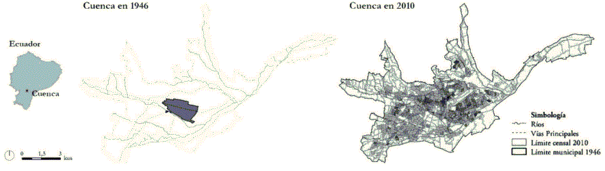 Figura 2. Crecimiento urbano de Cuenca entre 1946 y 2010 
			
