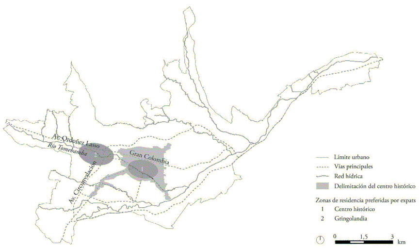 Figura 4. Zonas de residencia preferida por los jubilados extranjeros en Cuenca
			