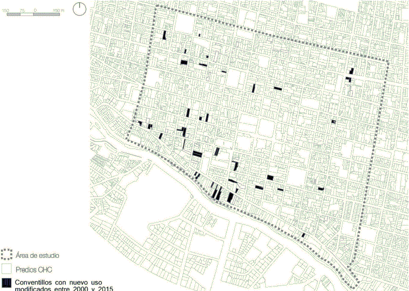 Figura 6. Conventillos con cambio de uso entre 2000 y 2015 
			