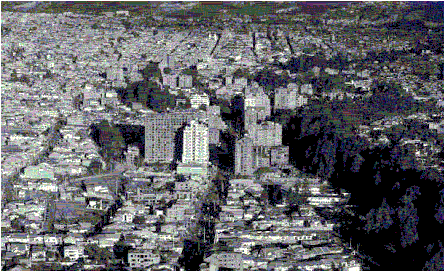 Figura 7. Concentraci&oacute;n de edificios en altura de Gringolandia. Avenida Ord&oacute;&ntilde;ez Lasso paralela al r&iacute;o Tomebamba