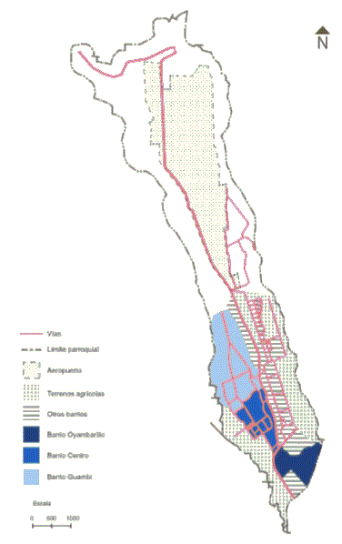Figura 2. Barrios Oyambarillo, Centro y Guambi de la parroquia de Tababela