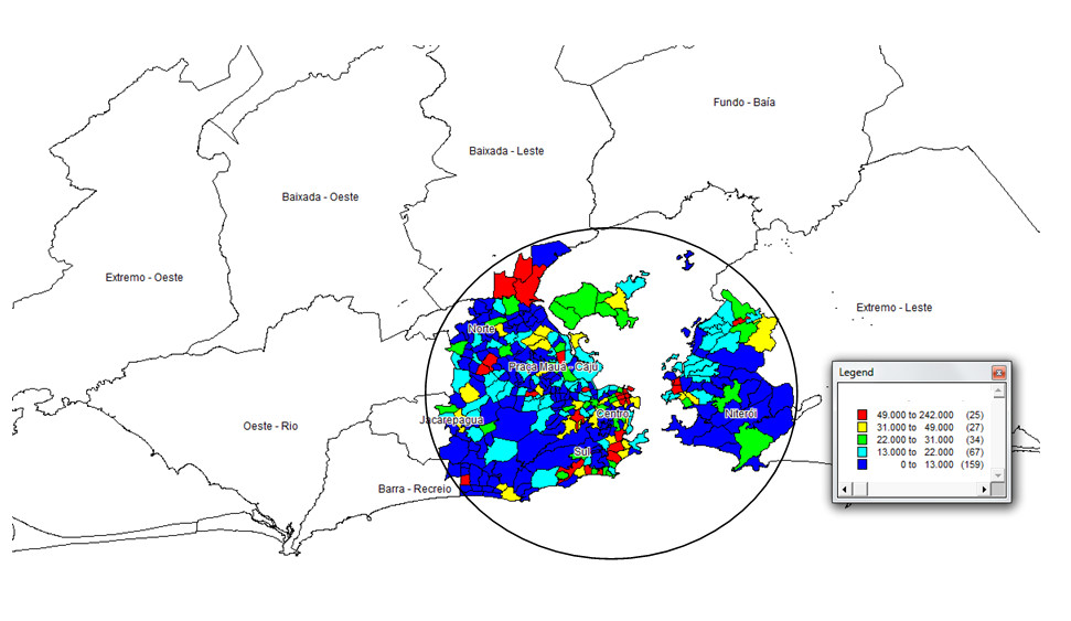 Deslocamentos atra�dos a at� 25 km do centro hist�rico, incluindo �reas fora da cidade hist�rica do RJ