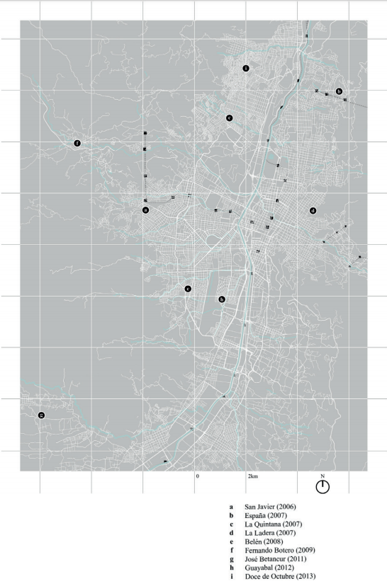 Mapa localizando os Parques-Biblioteca em Medell�n