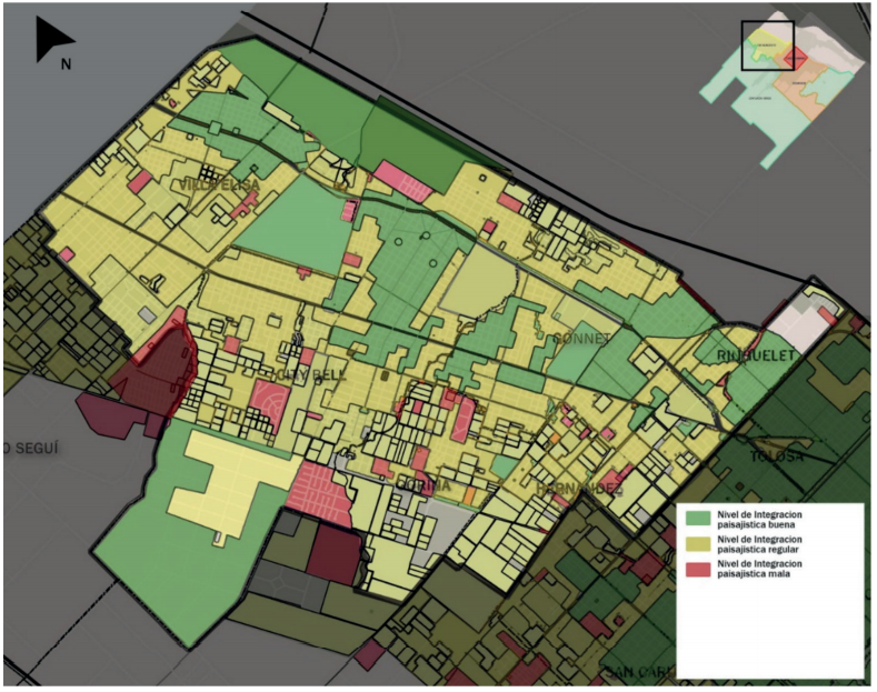 Niveles de integracin paisajstica asociados al tipo de tejido urbano